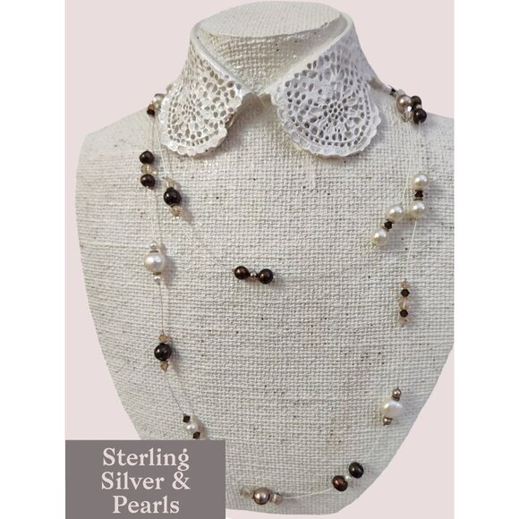 Sterling Silver & Pearl 16" & 18" Necklace Set - Picture 1 of 5